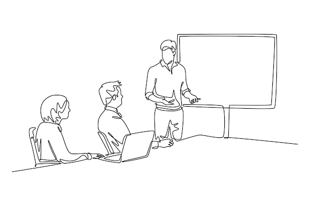 Concepto de negociación de reuniones de negocios Ilustración gráfica vectorial de diseño de dibujo de línea única