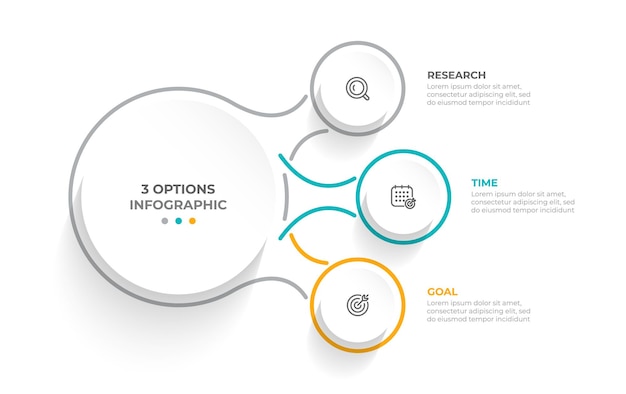 Vector concepto de negocio con 3 opciones pasos o piezas.