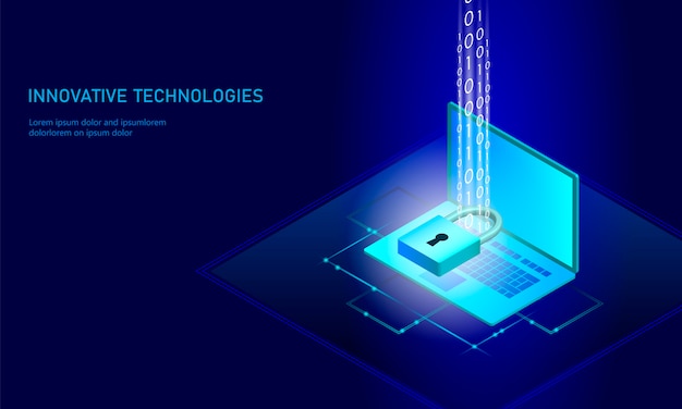 Concepto de negocio de bloqueo de seguridad de internet isométrica