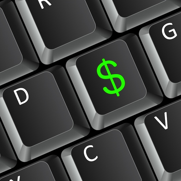 Concepto de negocio de dinero en dólares con teclado de computadora