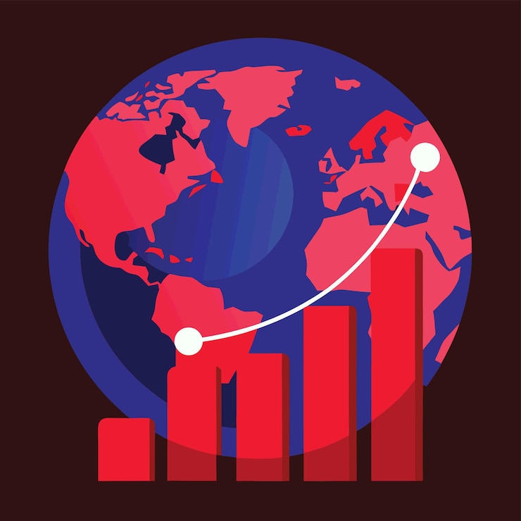 Vector concepto de negocio con diseño de ilustración de estilo vectorial de expansión global financiera