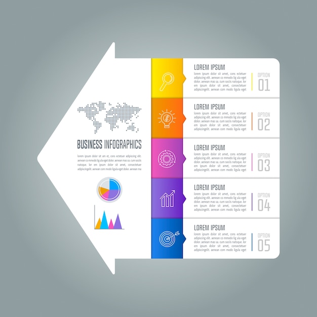 Concepto de negocio de diseño de infografía con 5 opciones.