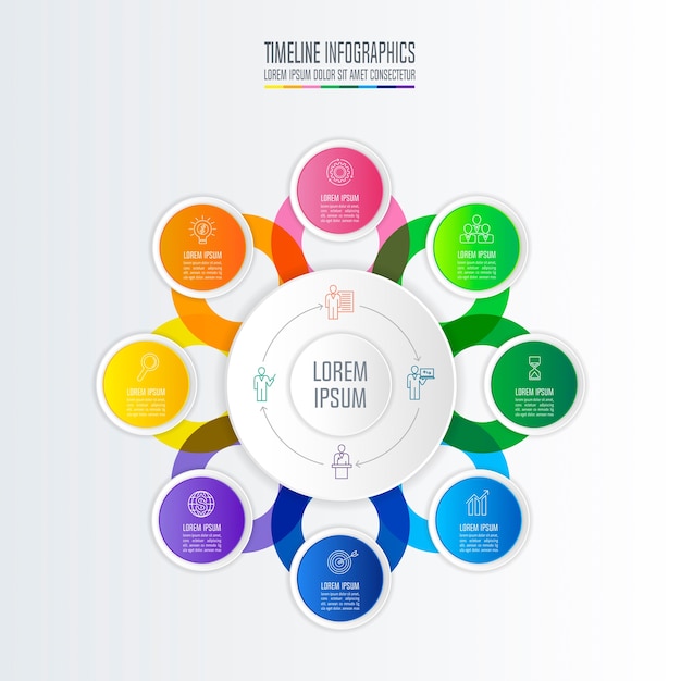 Concepto de negocio de diseño infográfico con 8 opciones.