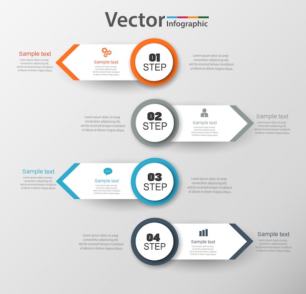 Concepto de negocio de infografía con 4 pasos.