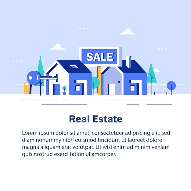 Concepto de negocio inmobiliario con casas ilustración vectorial