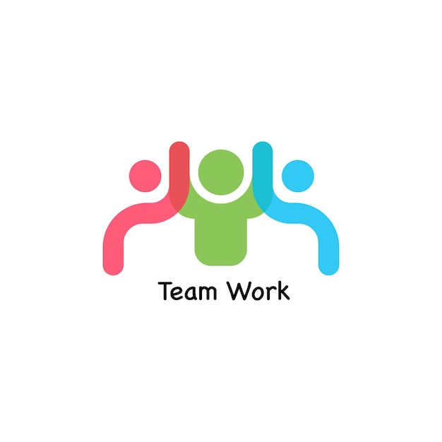 Concepto de negocio de línea de icono de trabajo en equipo sobre fondo azul