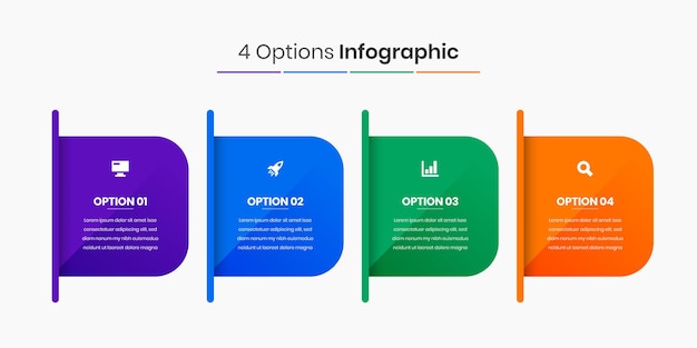 Concepto de negocio de plantilla de infografía moderna creativa con 4 opciones para el flujo de trabajo de presentación