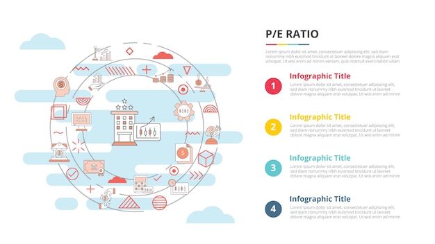 Concepto de negocio de relación pe para banner de plantilla infográfica con información de lista de cuatro puntos