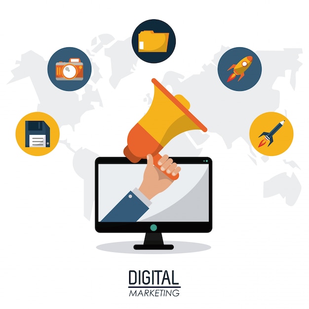 Concepto de negocio remoto de tecnología de marketing digital