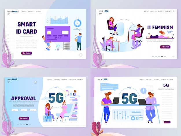 Concepto de negocio de tarjetas inteligentes para el hogar y plantillas de página de destino 5G. Objetos aislados