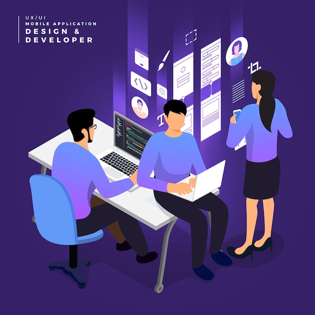 Vector concepto de negocio, trabajo en equipo de personas que trabajan en ui / ux design