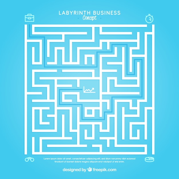 Concepto de negocios con laberinto de diso plano