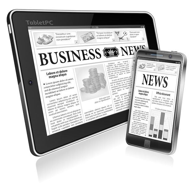 Concepto - Noticias Digitales. Tablet PC y Smartphone con Noticias de Negocios