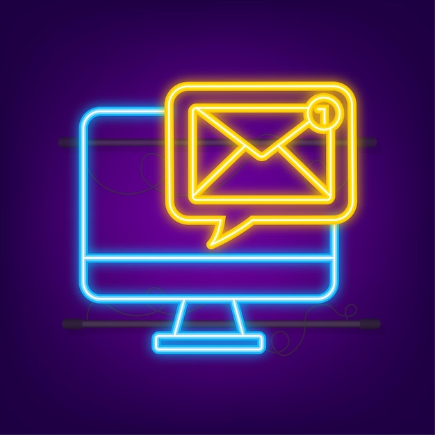 Concepto de notificación por correo electrónico Icono de neón Nuevo correo electrónico Campana de notificación de marketing por correo electrónico