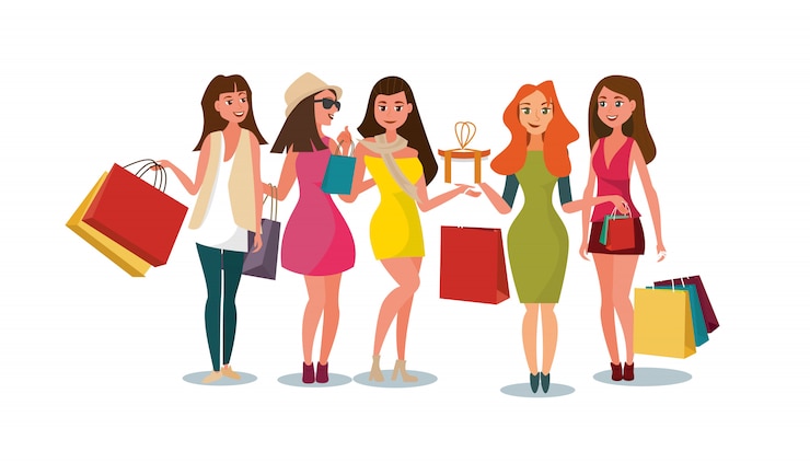 Vector el concepto de novias comprando en la tienda de estilo