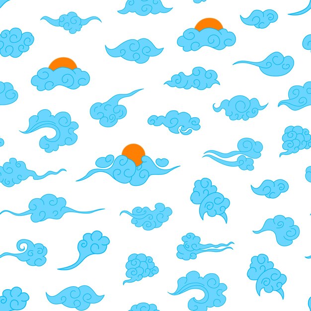 Concepto de nubes chinas de dibujos animados Vector de fondo de patrón sin costuras