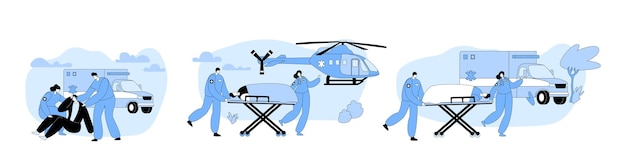 Concepto de ocupación del servicio del personal médico de ambulancia médicos que llevan al paciente al hospital médicos paramédicos de emergencia