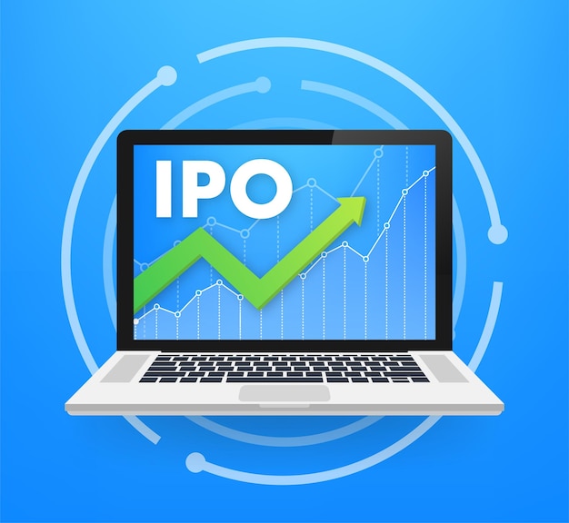Concepto de oferta pública inicial de IPO de vector en icono de inversión y estrategia de estilo plano