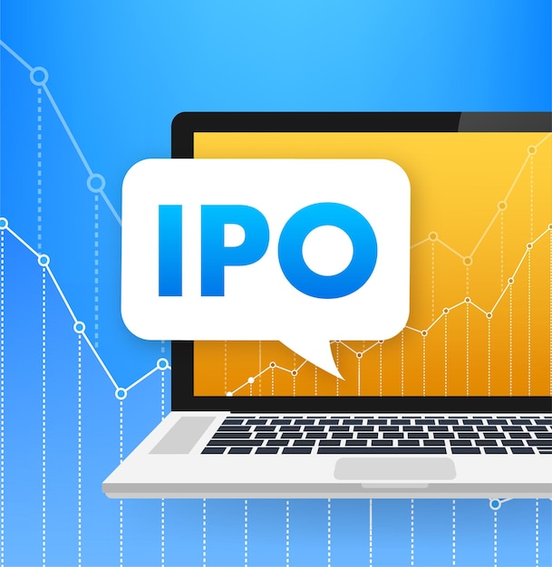 Concepto de oferta pública inicial de IPO de vector en icono de inversión y estrategia de estilo plano