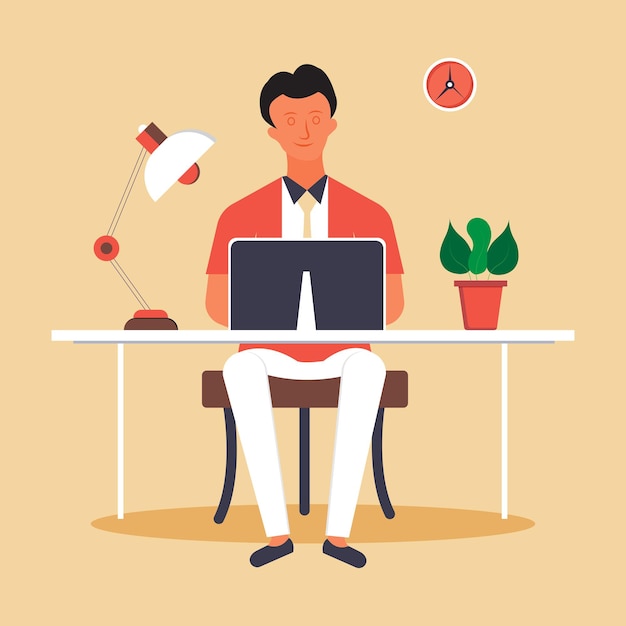 Concepto de oficina en casa hombre trabajando desde casa Estudiante o autónomo Independiente o concepto de estudio