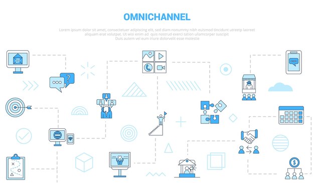 Concepto omnicanal con banner de plantilla de conjunto de iconos con estilo de color azul moderno