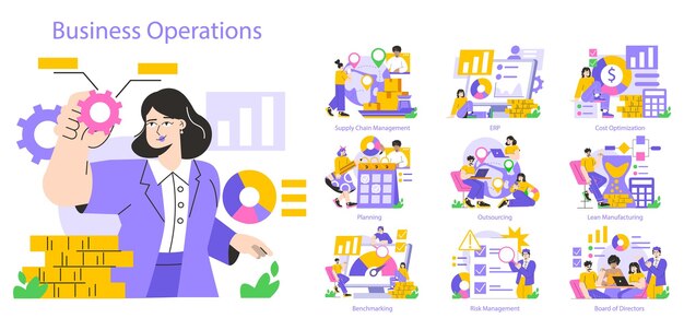 Concepto de operaciones empresariales actividades corporativas estratégicas y gestión de proyectos cadena de suministro erp