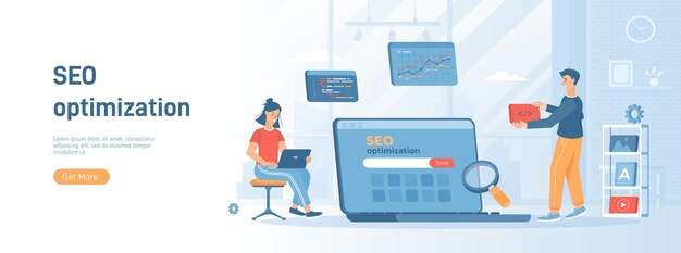 Concepto de optimización SEO Configuración y optimización de los resultados de búsqueda para el sitio Concepto plano genial para