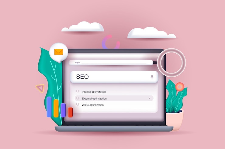 Vector concepto de optimización seo ilustración 3d composición de iconos con configuración y tráfico de promoción