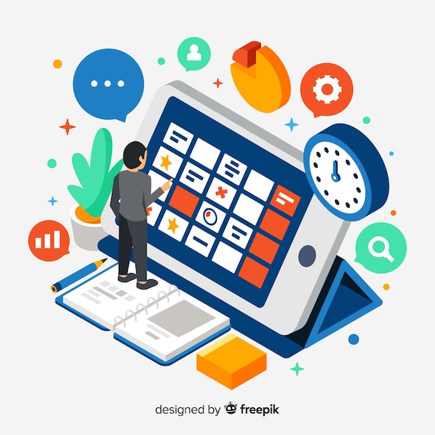 Concepto de organización de horario con perspectiva isométrica