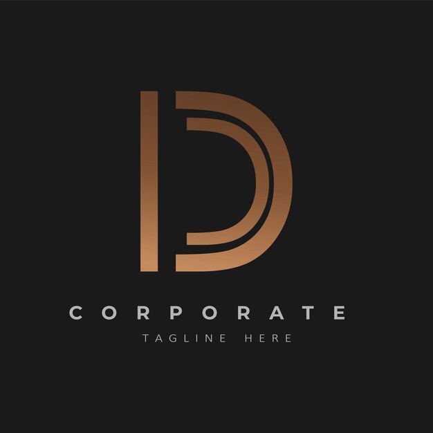 Concepto de oro degradado inicial del logotipo de la letra D