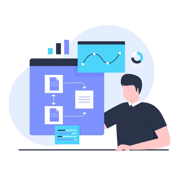 Vector concepto de página de destino de ilustración de flujo de trabajo de gestión empresarial. ilustración para sitios web, páginas de destino, aplicaciones móviles, carteles y pancartas.