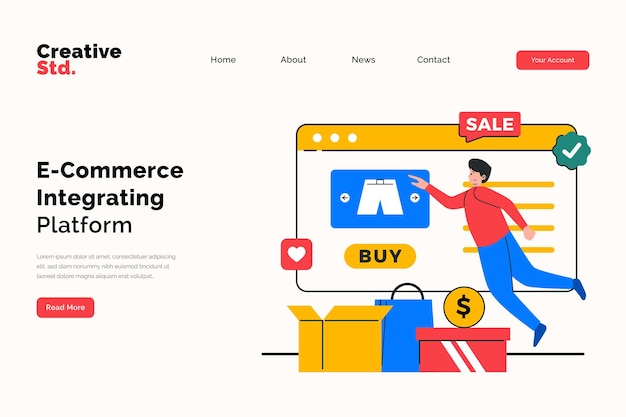 concepto de página de destino del sitio web de la plataforma de comercio electrónico