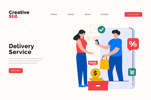 concepto de página de destino del sitio web de servicio de entrega
