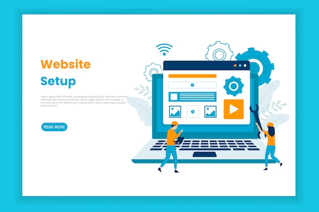 Concepto de página de inicio de ilustración de configuración del sitio web