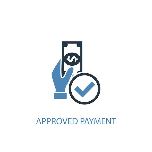 Concepto de pago aprobado 2 icono de color. Ilustración simple elemento azul. diseño de símbolo de concepto de pago aprobado. Se puede utilizar para UI / UX web y móvil