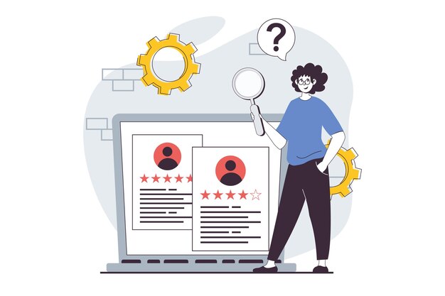 Concepto de pago electrónico con escena de personas en diseño plano para la web Mujer haciendo compras en línea y pagando con tarjeta de crédito usando portátil Ilustración vectorial para material de marketing de banner de redes sociales