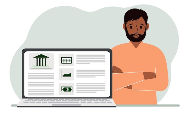 Concepto de pago de facturas depósito de dinero gestión de cuentas bancarias desde una computadora portátil o un sitio de computadora Hombre con una computadora portátil y un sitio web del banco