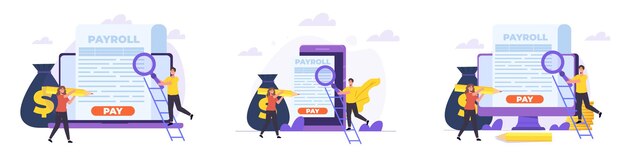 El concepto de pago de facturas, nóminas y salarios. Ilustración vectorial