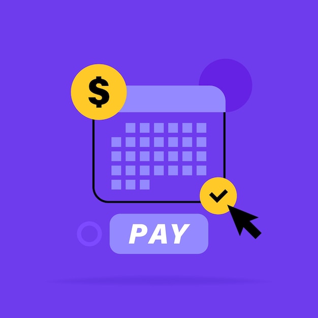 Concepto de pago de suscripción con pago por calendario y fecha Fecha de pago mensual para el suscriptor consumidor