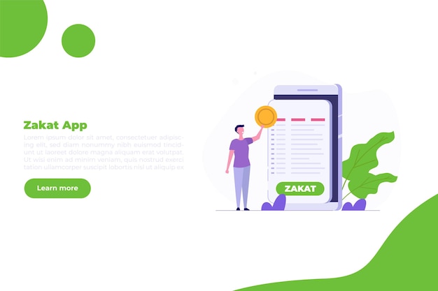 Concepto de pago de zakat en línea Pagar zakat usando un concepto de teléfono inteligente Ilustración de vector plano de dibujos animados para el folleto de la página de aterrizaje del sitio web de banner