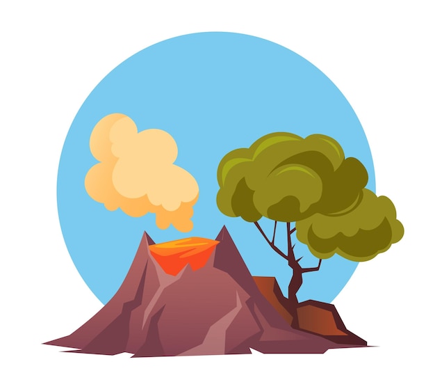 El concepto de paisaje de fuego volcánico activo de humo volcánico Ilustración de diseño gráfico vectorial