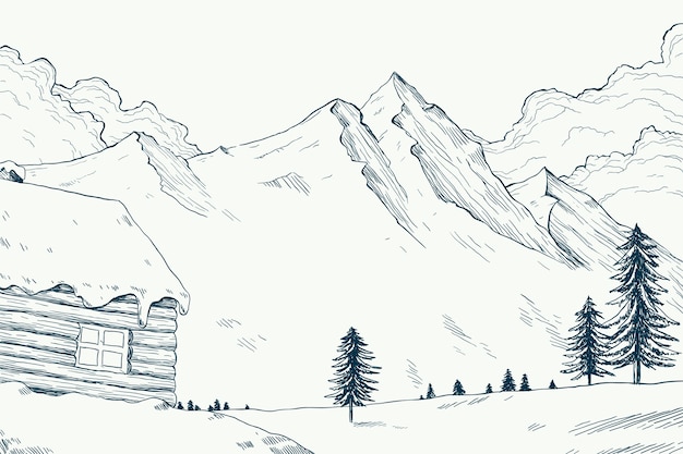 Vector concepto de paisaje de invierno en mano dibujado