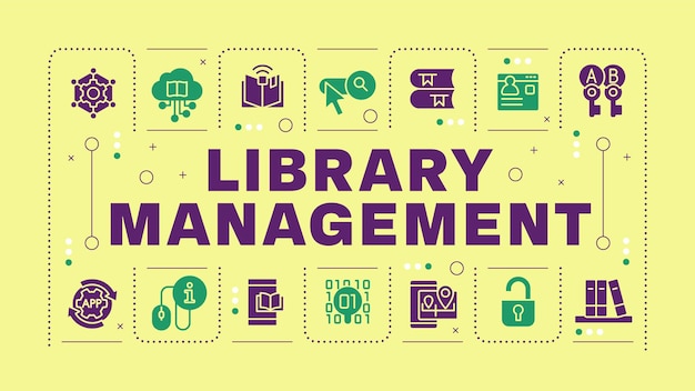 Concepto de la palabra amarilla para la gestión de la biblioteca