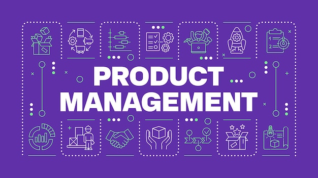 Concepto de palabra púrpura para la gestión de productos