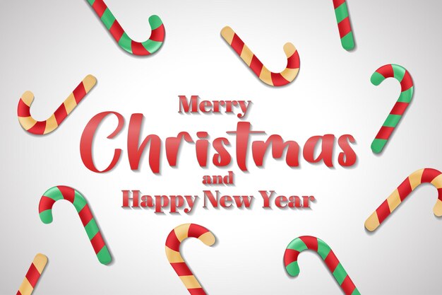 El concepto de pancartas de Feliz Navidad en diseño de dibujos animados en 3D dulces a rayas de colores están esparcidos por todas partes