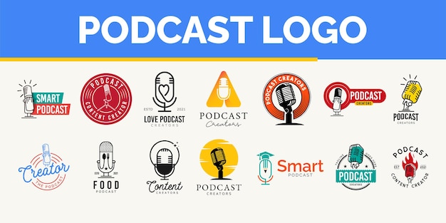 concepto de paquete de diseño de logotipo de podcast