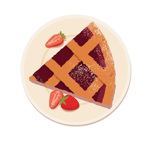 Concepto de pastel de fresa de desayuno saludable desssert y delicadeza gourmet dulces y panadería pegatina para redes sociales ilustración de vector plano de dibujos animados aislado sobre fondo blanco