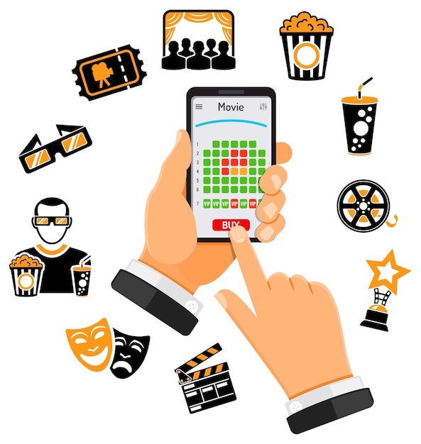 Concepto de pedido de entradas de cine en línea