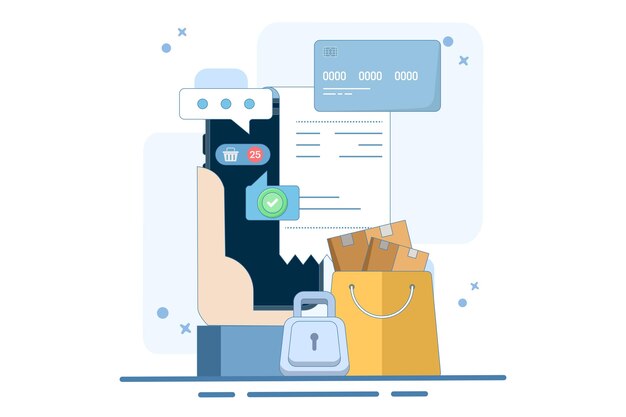 concepto de pedido en línea o realización de compras en línea y pedido de bienes a través de aplicaciones móviles