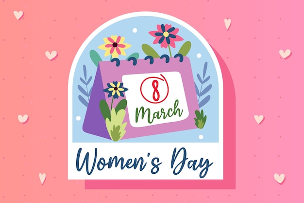 Concepto de pegatina del Día de la Mujer en diseño de dibujos animados planos Un calendario con el octavo de marzo